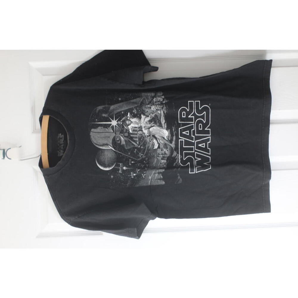 tar Wars Graphic T-Shirt Black Darth Vader Faded Print Large